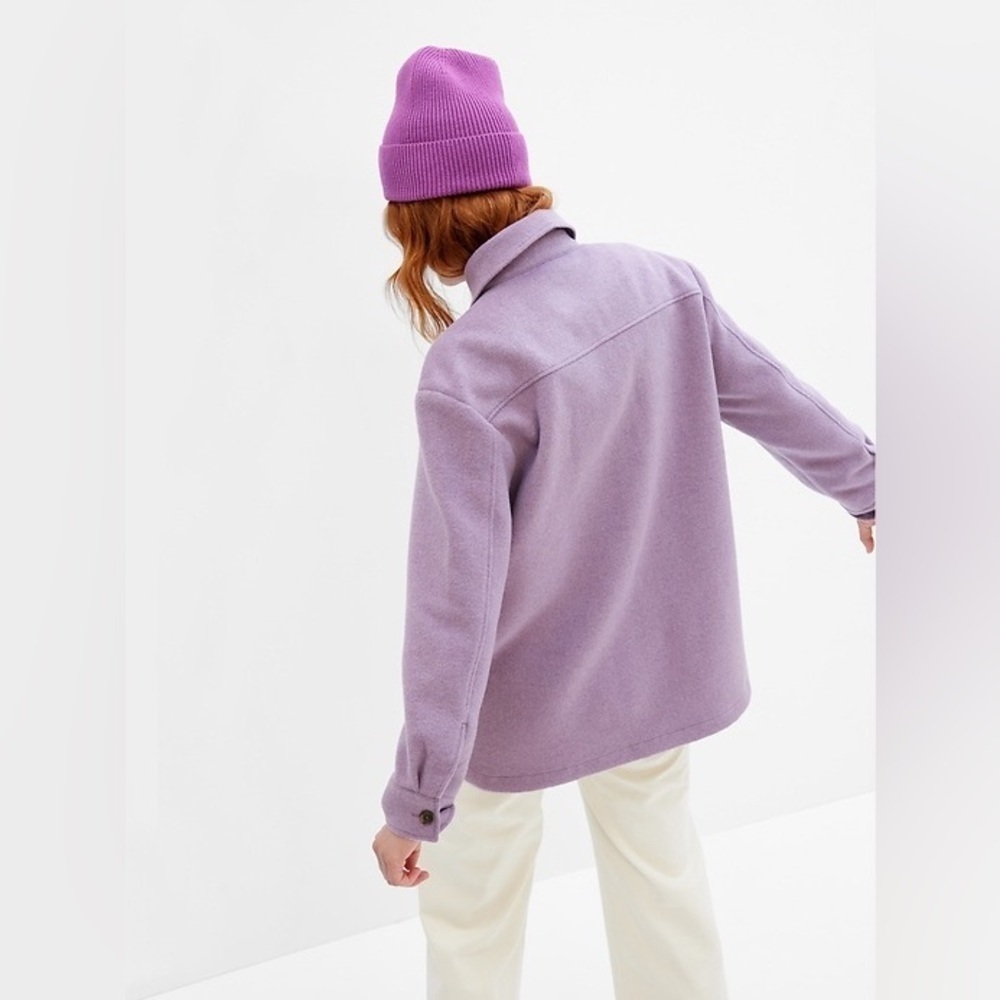 GAP Womens Amethyst Purple Recycled Wool Shirt Jacket Pockets Buttons Sz XL Tall